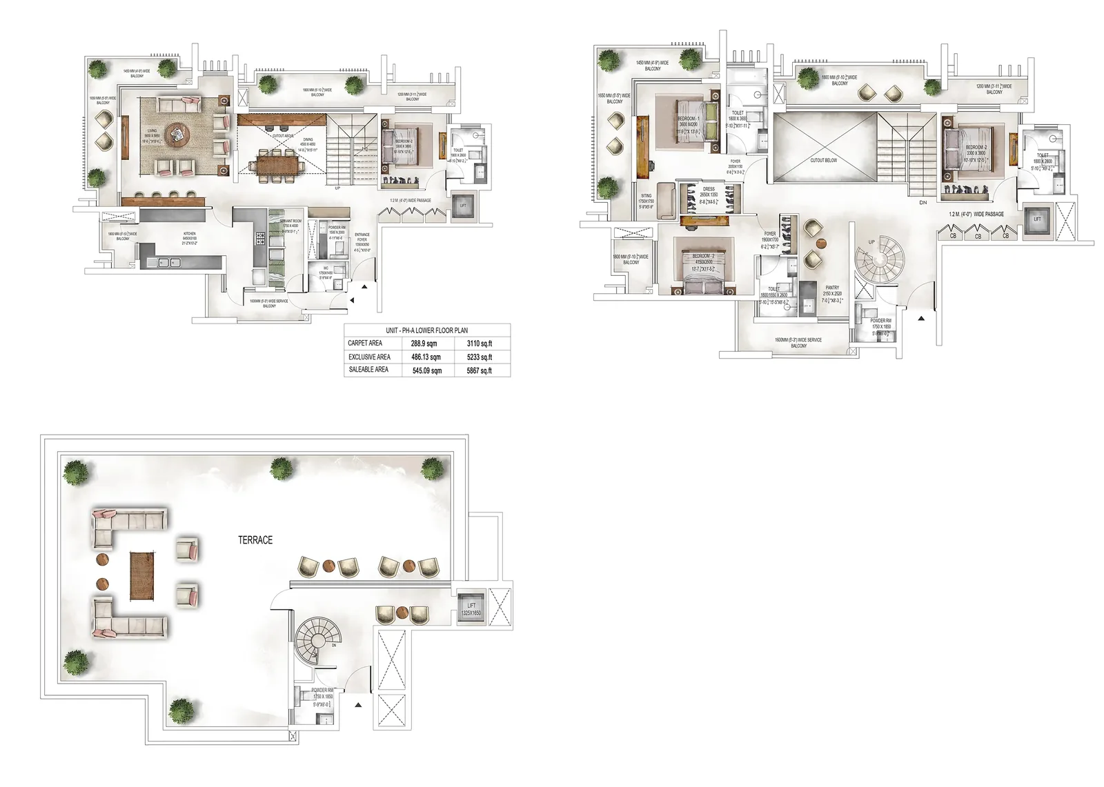 Krisumi Waterside Residences 4 BHK penthouse A, lower, upper and terrace levels, 5,867 sq ft saleable