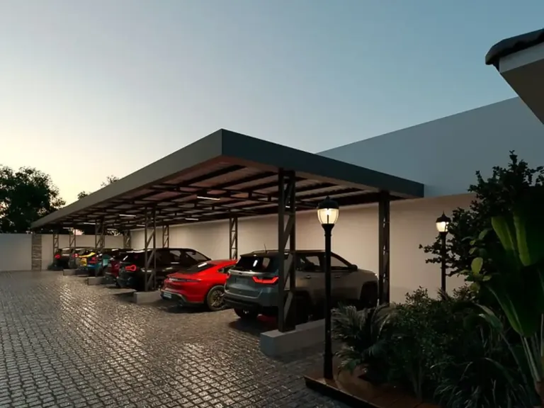 Laburnum Victory Floors covered parking in front of the buildings, artist's impression