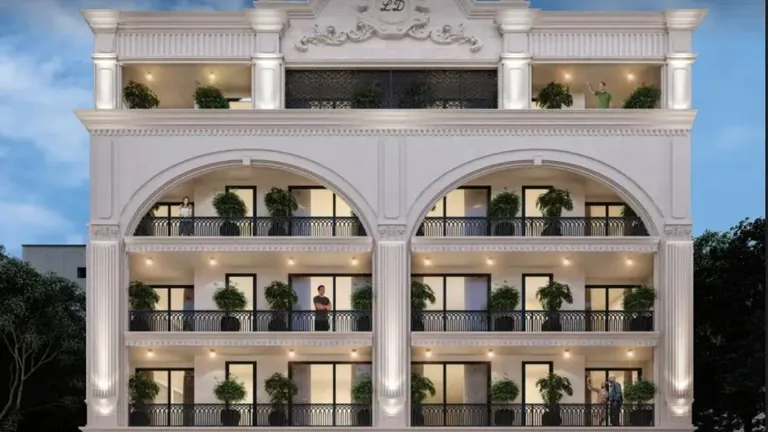 Laburnum Victory Floors classical white facade with arched windows
