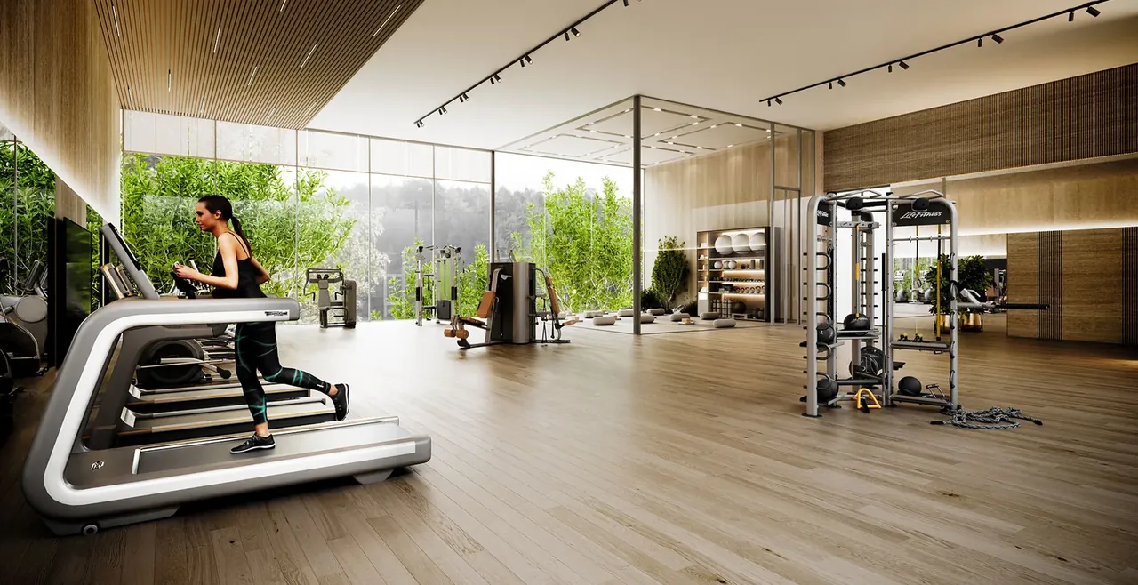 Landmark Skyvue clubhouse gym with garden views, artist's impression