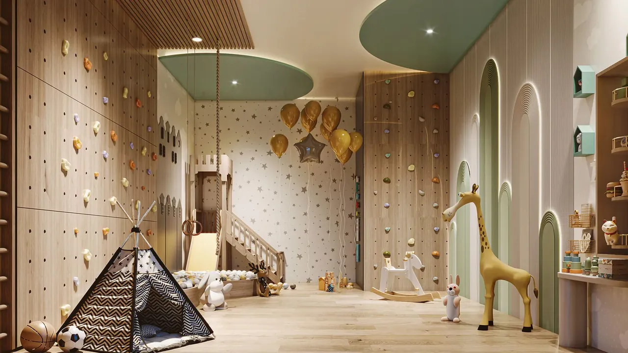 Landmark Skyvue indoor kids' play room with climbing wall, artist's impression