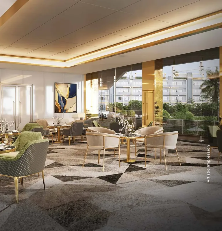 M3M Antalya Hills clubhouse cafe and lounge seating, artist's impression