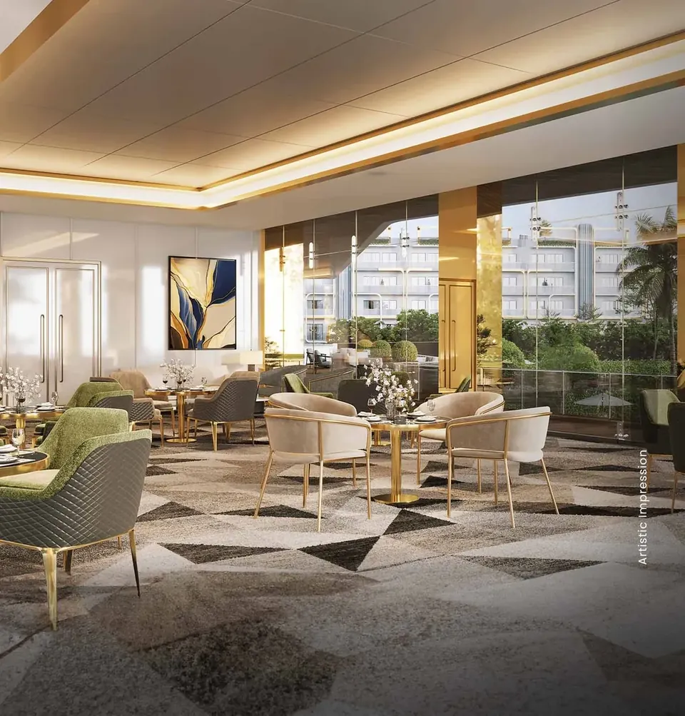 M3M Antalya Hills clubhouse cafe and lounge seating, artist's impression