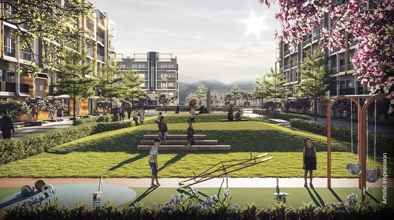 M3M Antalya Hills community garden between residential blocks, artist's impression