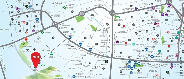 M3M Antalya Hills location map, Sector 79 Gurugram