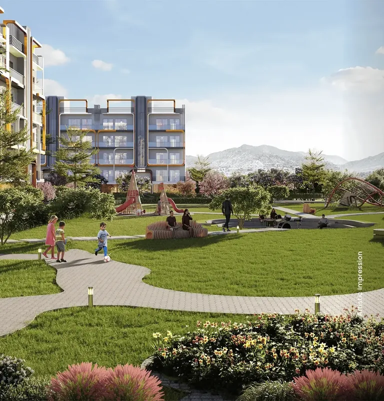 M3M Antalya Hills park with Aravalli hills in the background, artist's impression