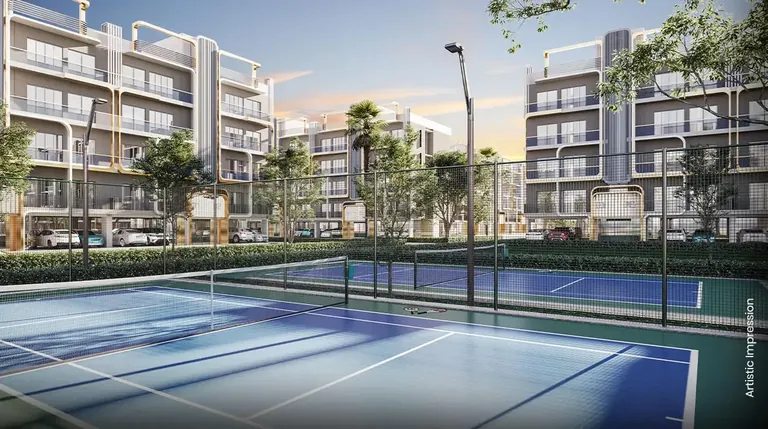 M3M Antalya Hills tennis court between low-rise blocks, artist's impression