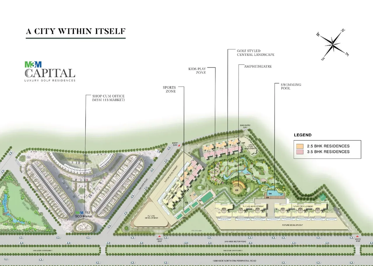 M3M Capital site plan with tower blocks and central greens