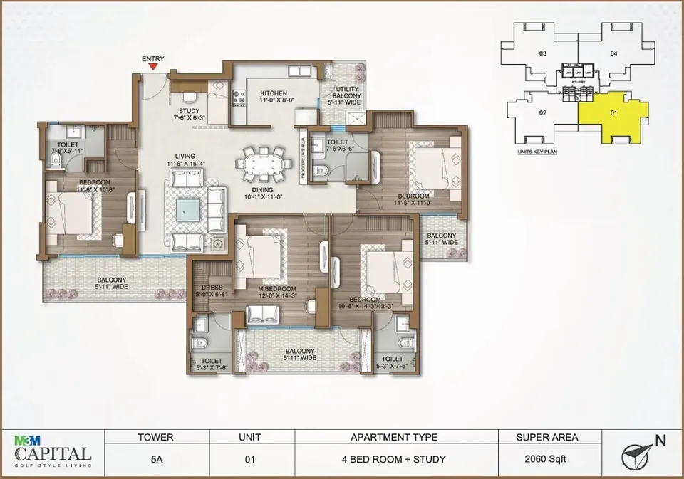 M3M Capital 4.5 BHK floor plan, 2,060 sq ft super area