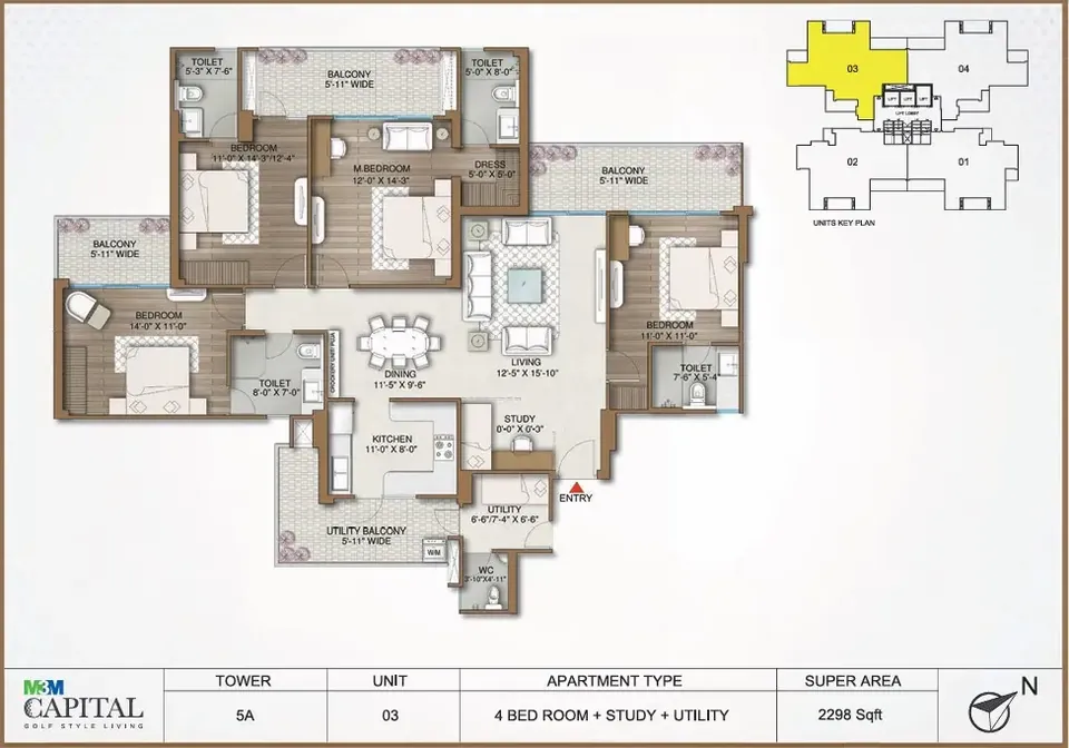 M3M Capital 4.5 BHK floor plan, 2,298 sq ft super area