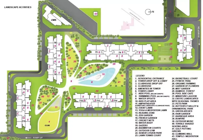M3M Crown landscape master plan with numbered amenities
