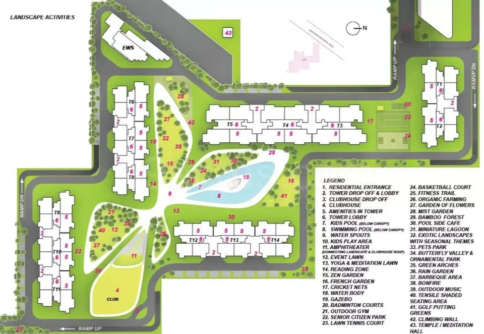 M3M Crown landscape master plan with numbered amenities