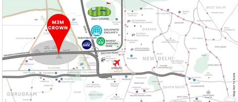 M3M Crown location map, Sector 111 on Dwarka Expressway near IGI Airport