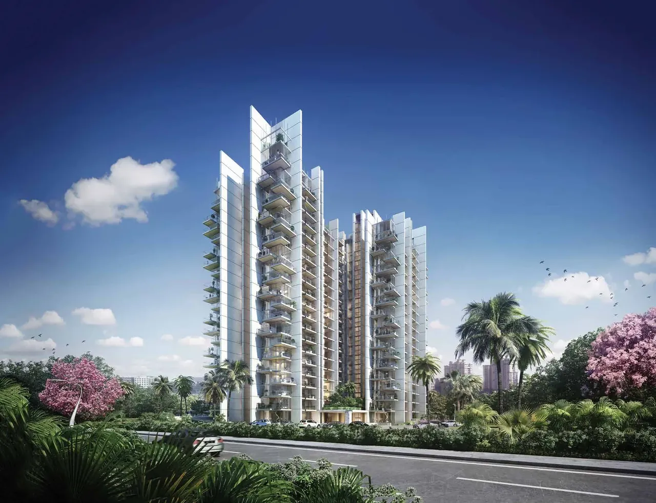 M3M Escala tower elevation with cascading balconies, artist's impression