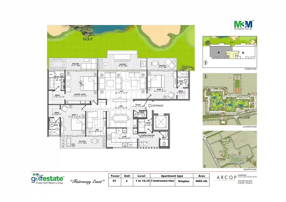 M3M Golf Estate 3 BHK flat floor plan, 3,665 sq ft super area