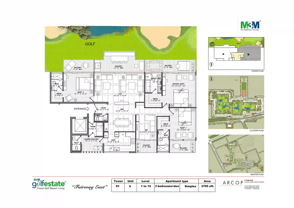 M3M Golf Estate 3 BHK flat floor plan, 3,705 sq ft super area