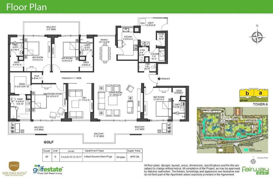 M3M Golf Estate 4 BHK flat floor plan, 4,992 sq ft super area