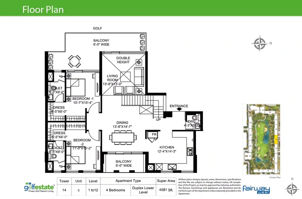 M3M Golf Estate 4 BHK flat floor plan, 4,581 sq ft super area
