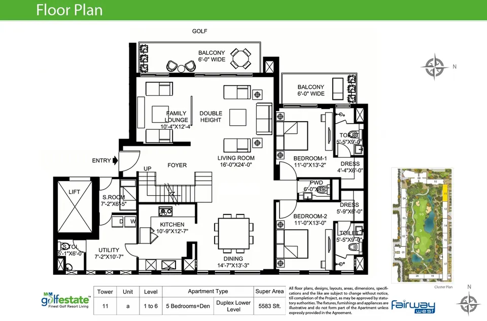 M3M Golf Estate 5 BHK flat floor plan, 5,583 sq ft super area
