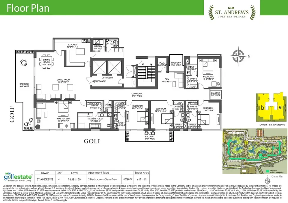 M3M Golf Estate 5 BHK flat floor plan, 6,171 sq ft super area