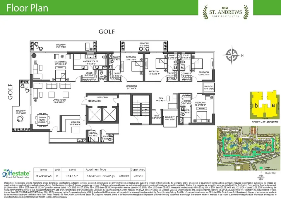 M3M Golf Estate 5 BHK flat floor plan, 6,265 sq ft super area