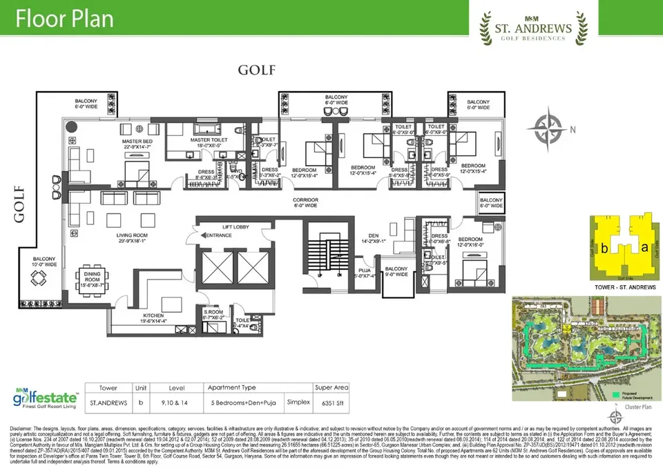 M3M Golf Estate 5 BHK flat floor plan, 6,351 sq ft super area