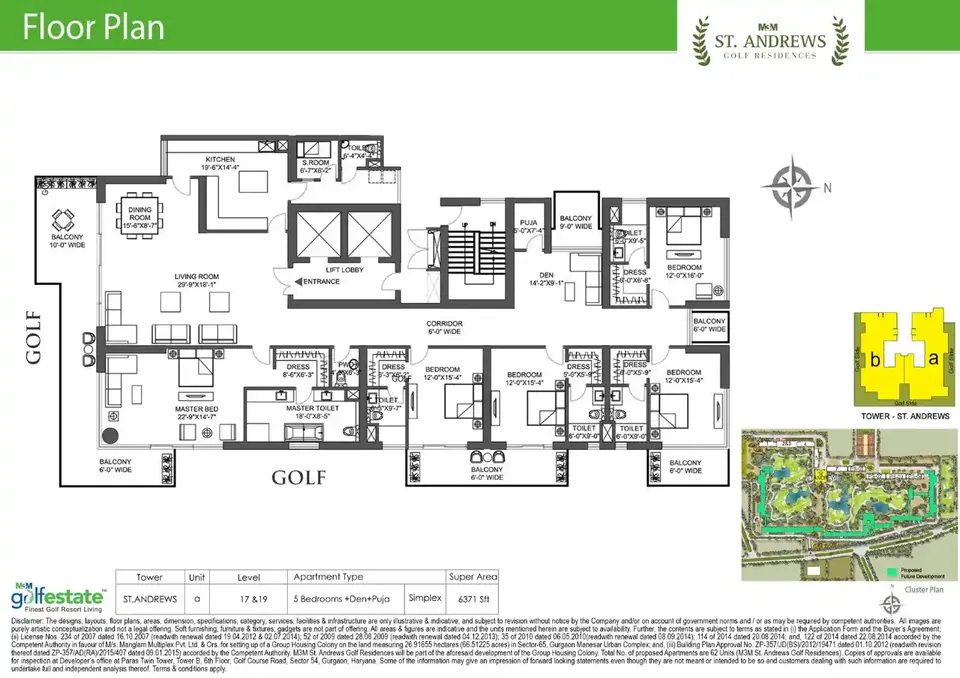 M3M Golf Estate 5 BHK flat floor plan, 6,371 sq ft super area