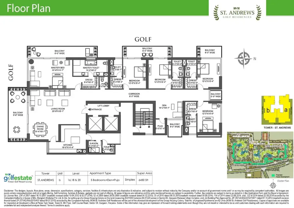 M3M Golf Estate 5 BHK flat floor plan, 6,450 sq ft super area