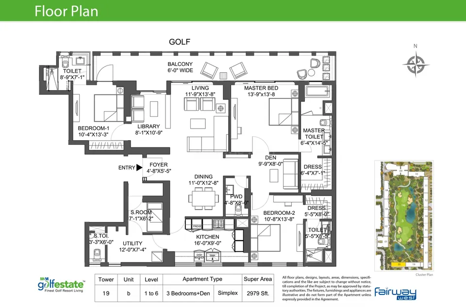 M3M Golfestate 3 BHK floor plan, 2,979 sq ft, super area