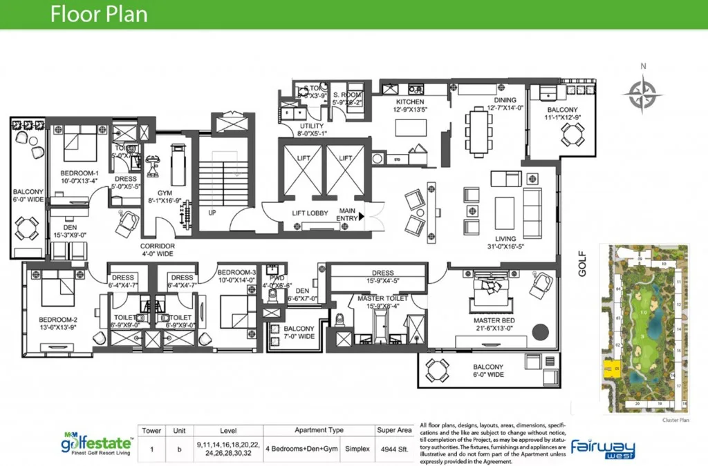 M3M Golfestate 4 BHK floor plan, 4,944 sq ft, super area