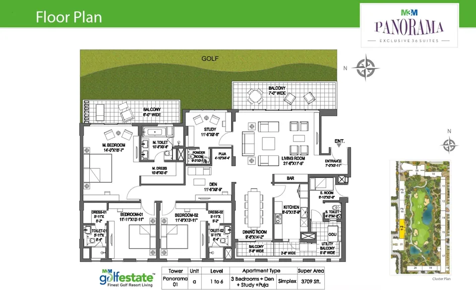 M3M Golfestate Panorama Suites 3 BHK floor plan, 3,709 sq ft, super area