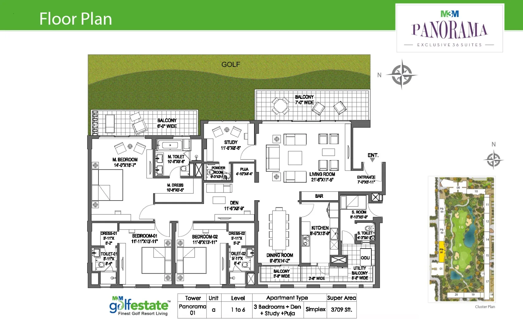 M3M Golfestate Panorama Suites 3 BHK floor plan, 3,709 sq ft, super area