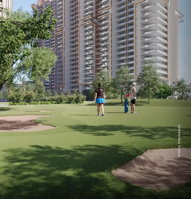 M3M Mansion golf chip-and-putt green between the towers, artist's impression