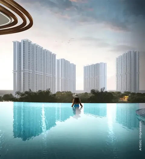 M3M Mansion infinity pool looking across to the towers, artist's impression
