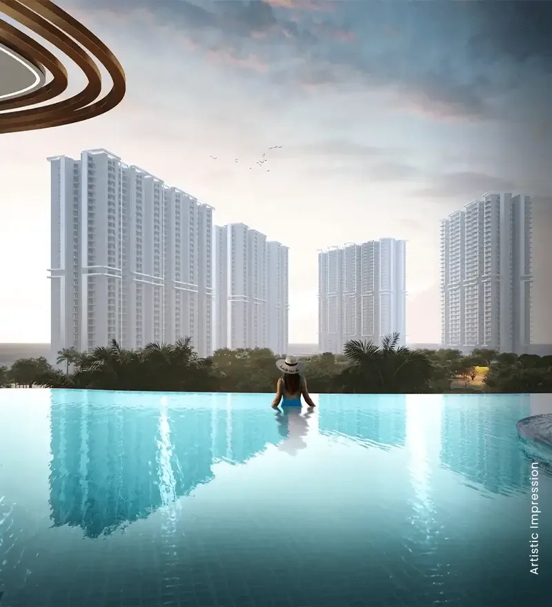 M3M Mansion infinity pool looking across to the towers, artist's impression