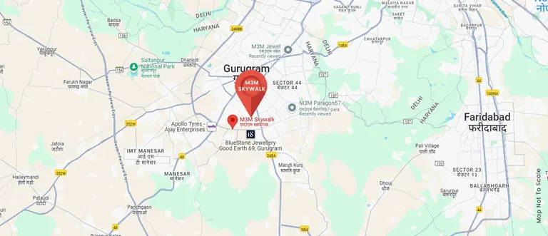 M3M Skywalk location map, Sector 74 on Golf Course Extension Road