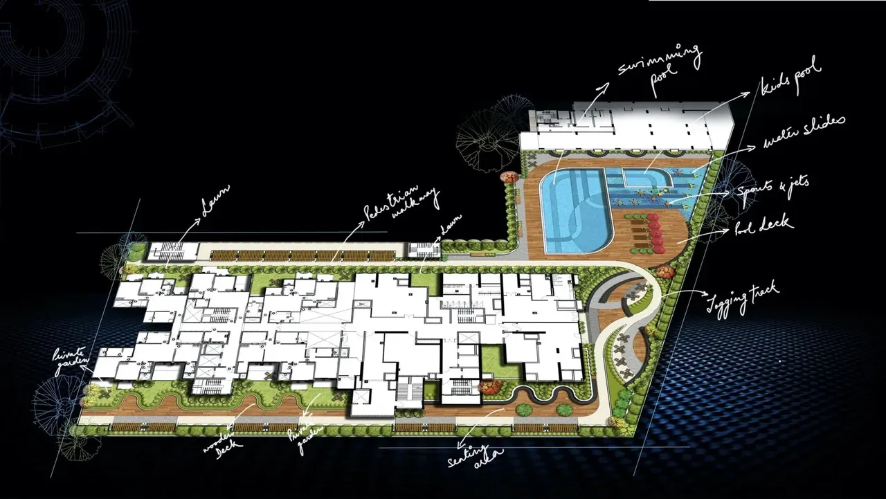 M3M Skywalk master plan with pool, kids pool and jogging track