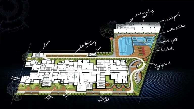 M3M Skywalk master plan with pool, kids pool and jogging track