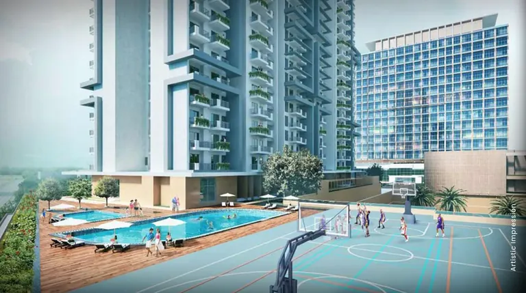 M3M Skywalk podium pool and basketball court, artist's impression