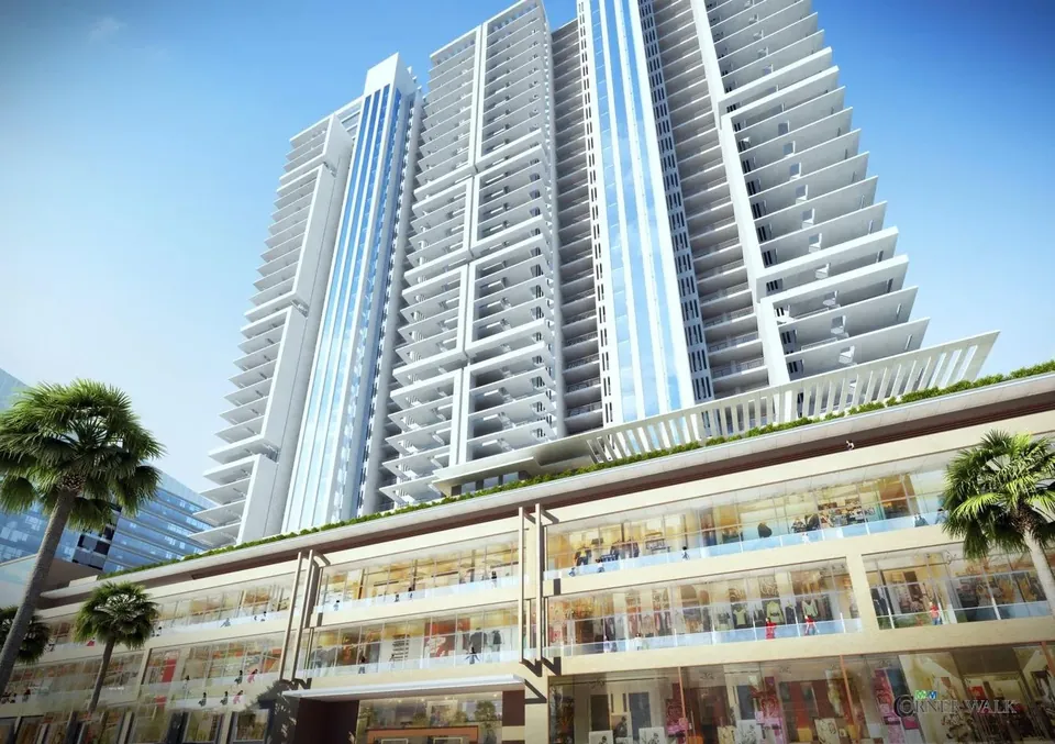 M3M Skywalk tower rising above the shopping podium, artist's impression