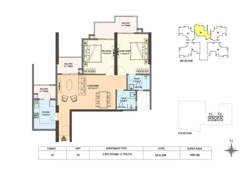 M3M Skywalk 2 BHK floor plan, 1,406 sq ft super area