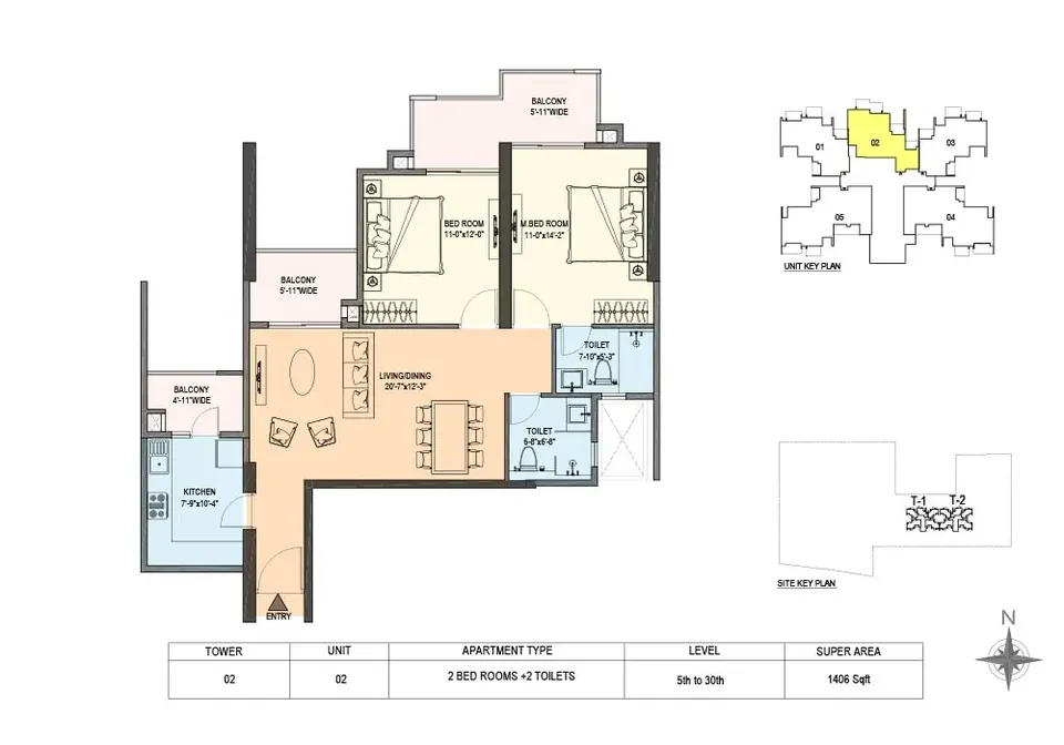 M3M Skywalk 2 BHK floor plan, 1,406 sq ft super area