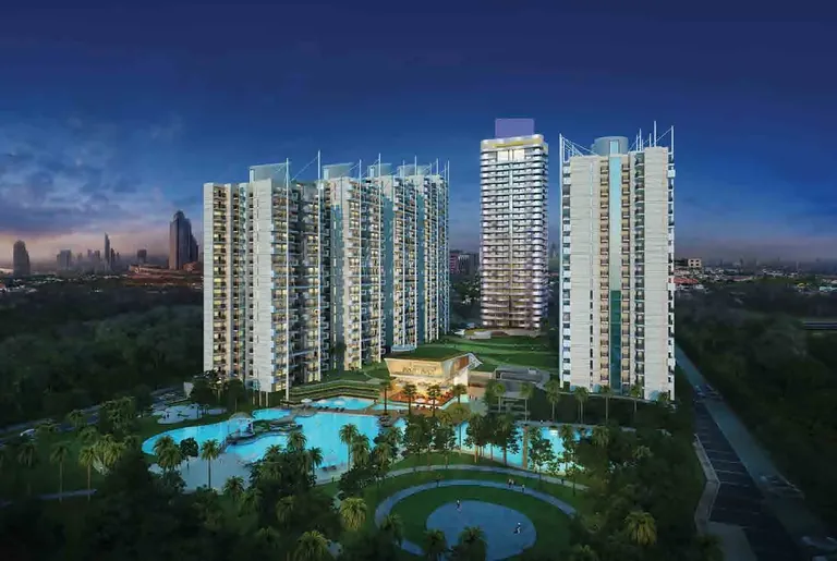 M3M The Marina towers and pool deck at dusk, artist's impression
