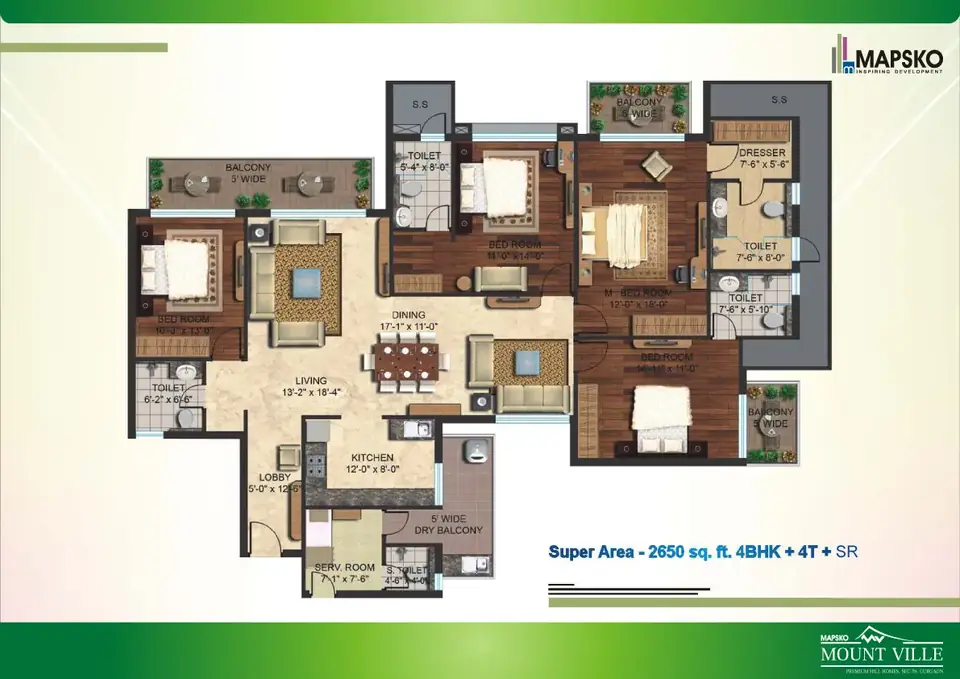 Mapsko Mount Ville 4 BHK floor plan, 2,650 sq ft