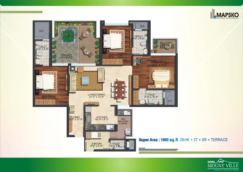 Mapsko Mount Ville 3 BHK floor plan, 1,960 sq ft