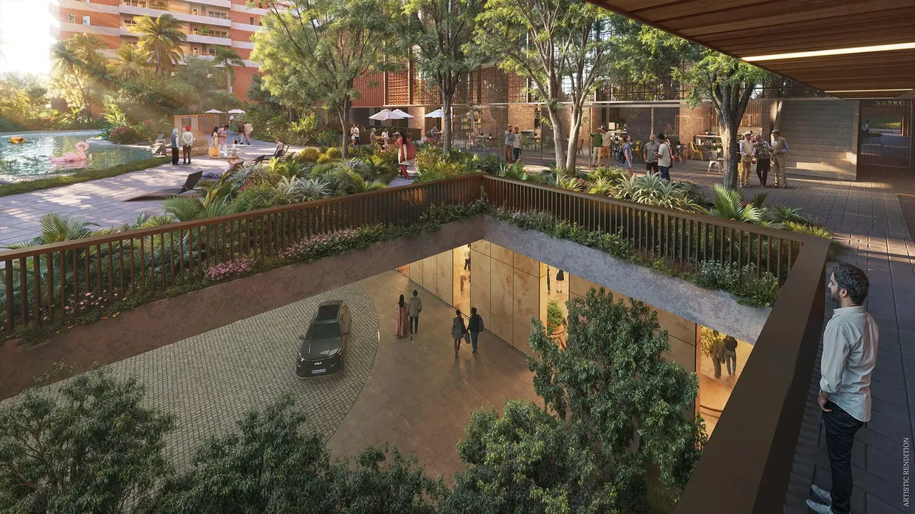 Max Estate 360 car-free ground level with the underground vehicle drop-off ramp, artist's impression