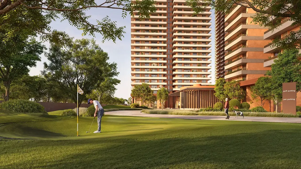 Max Estate 361 golf putting area in front of the towers, artist's impression