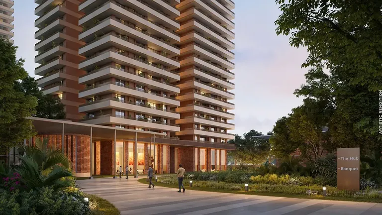 Max Estate 361 tower entrance lobby with double-height canopy, artist's impression