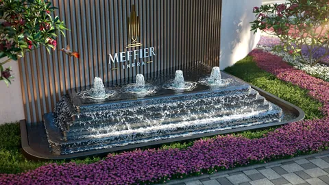 Meffier Garden Avenue Meffier name wall with a cascading fountain, artist's impression