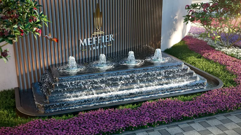 Meffier Garden Avenue Meffier name wall with a cascading fountain, artist's impression